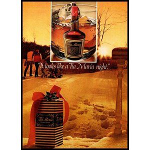1982 Tia Maria Coffee Liqueur Vintage Print Ad Puffer Vest Winter Sunset Photo